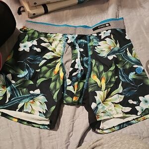 Stance Men's Tropical Floral Swim Shorts - Black and Green